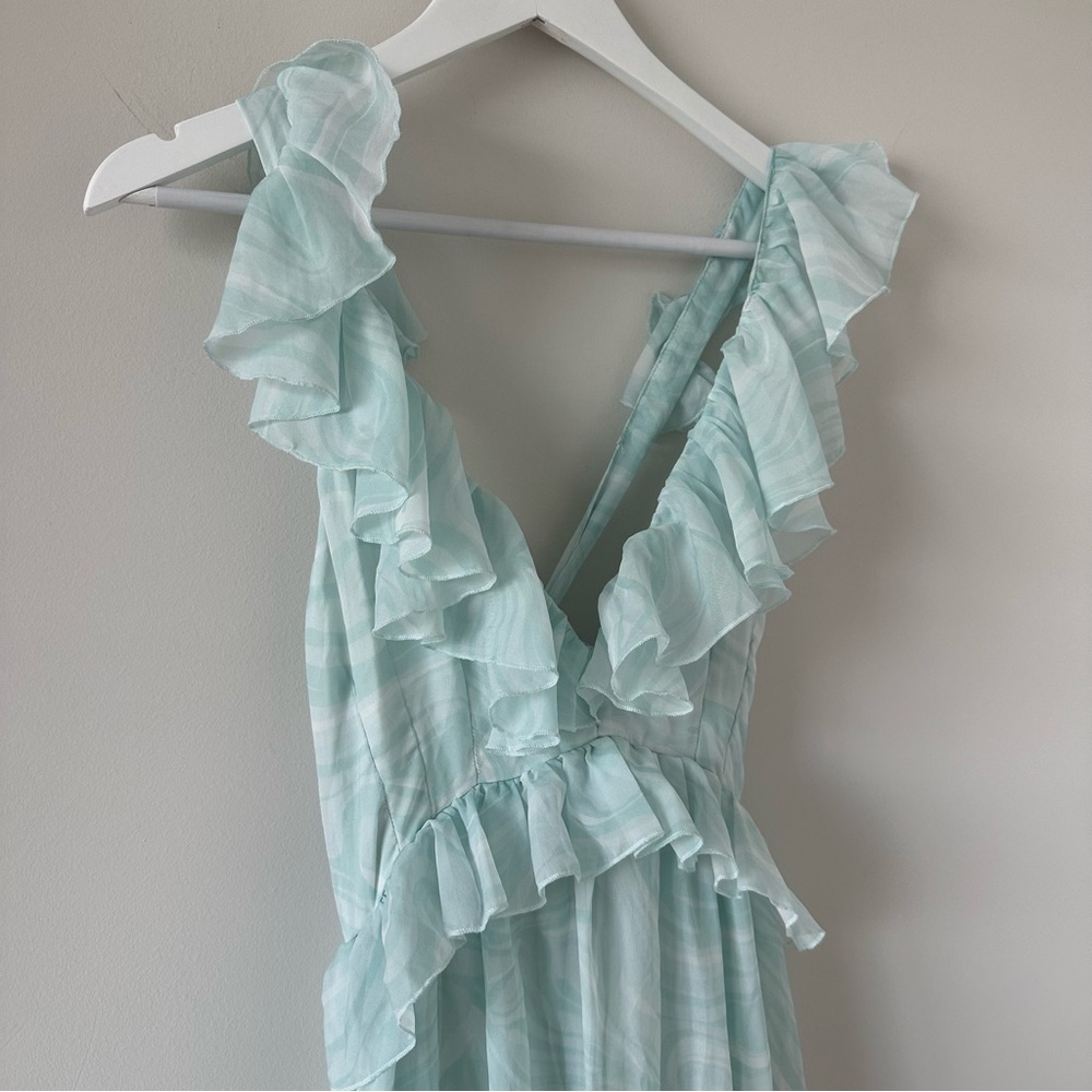 Abercrombie & Fitch Drama Ruffle Maxi Dress Plunge Maxi Wedding Guest Long Flowy - Picture 6 of 15